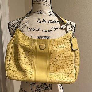 Coach Yellow Perforated Leather Shoulder Bag